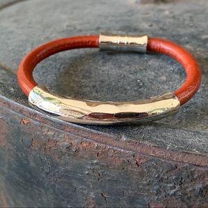 Handcrafted Leather and Silver Bracelet